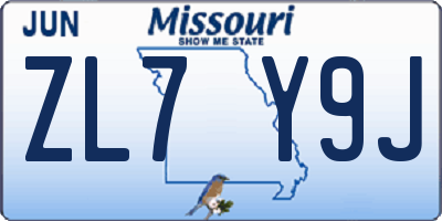 MO license plate ZL7Y9J