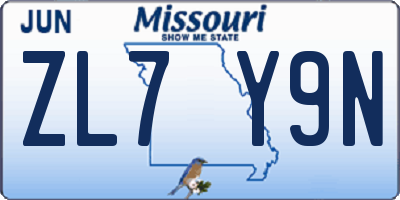 MO license plate ZL7Y9N
