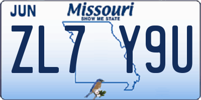 MO license plate ZL7Y9U