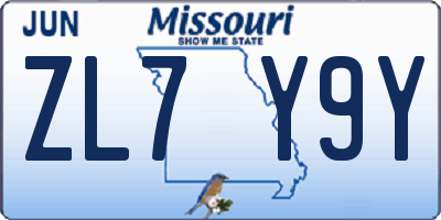MO license plate ZL7Y9Y