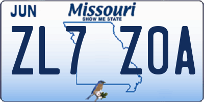 MO license plate ZL7Z0A