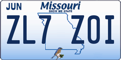 MO license plate ZL7Z0I