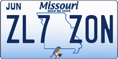 MO license plate ZL7Z0N
