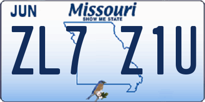 MO license plate ZL7Z1U