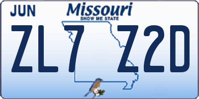 MO license plate ZL7Z2D