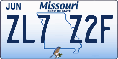 MO license plate ZL7Z2F