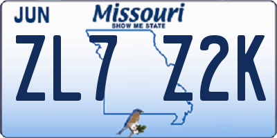 MO license plate ZL7Z2K