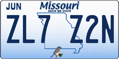 MO license plate ZL7Z2N