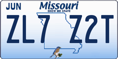 MO license plate ZL7Z2T