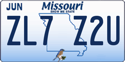 MO license plate ZL7Z2U