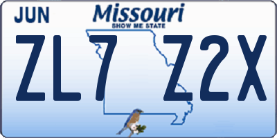 MO license plate ZL7Z2X