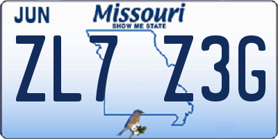 MO license plate ZL7Z3G