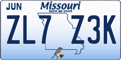 MO license plate ZL7Z3K