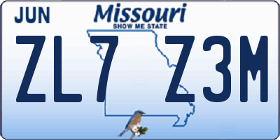 MO license plate ZL7Z3M