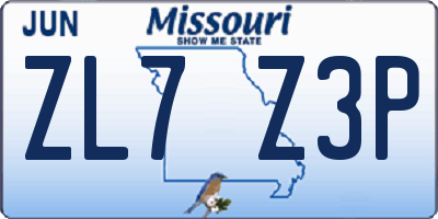 MO license plate ZL7Z3P