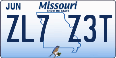 MO license plate ZL7Z3T
