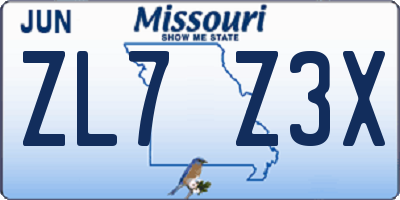 MO license plate ZL7Z3X