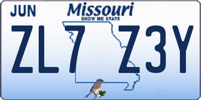 MO license plate ZL7Z3Y