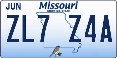 MO license plate ZL7Z4A
