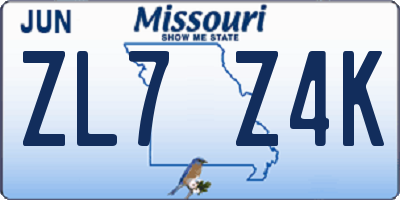 MO license plate ZL7Z4K