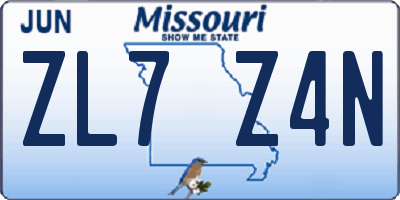 MO license plate ZL7Z4N