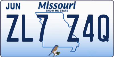 MO license plate ZL7Z4Q