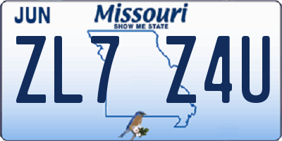 MO license plate ZL7Z4U