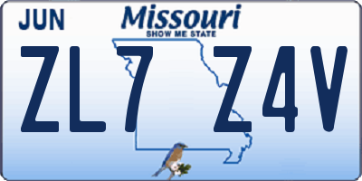 MO license plate ZL7Z4V