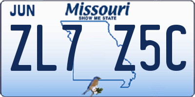MO license plate ZL7Z5C