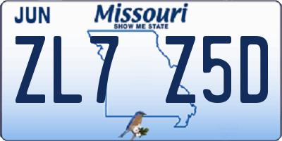 MO license plate ZL7Z5D