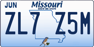 MO license plate ZL7Z5M