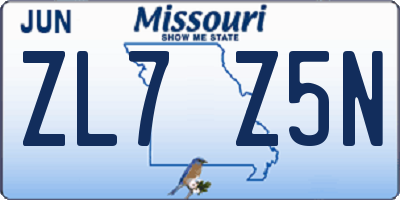MO license plate ZL7Z5N