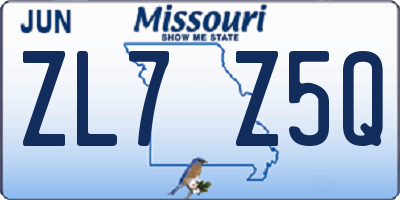 MO license plate ZL7Z5Q