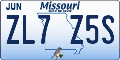 MO license plate ZL7Z5S