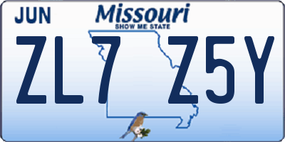 MO license plate ZL7Z5Y