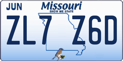 MO license plate ZL7Z6D