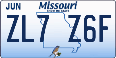 MO license plate ZL7Z6F