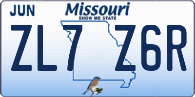MO license plate ZL7Z6R
