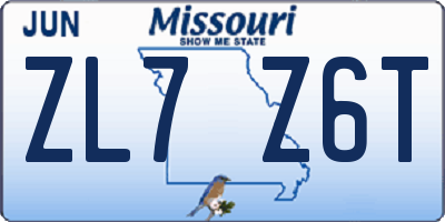 MO license plate ZL7Z6T