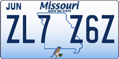 MO license plate ZL7Z6Z