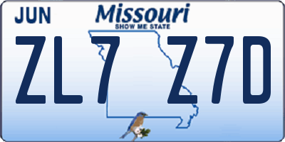 MO license plate ZL7Z7D
