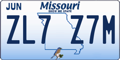 MO license plate ZL7Z7M