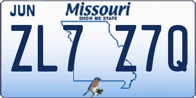 MO license plate ZL7Z7Q