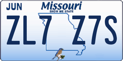 MO license plate ZL7Z7S