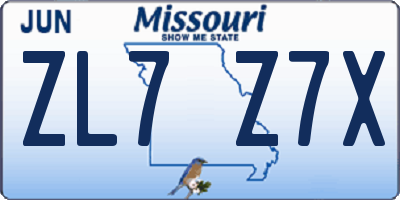 MO license plate ZL7Z7X