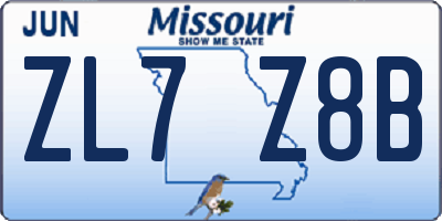 MO license plate ZL7Z8B
