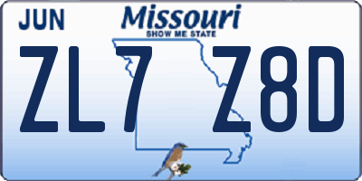 MO license plate ZL7Z8D