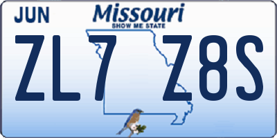 MO license plate ZL7Z8S