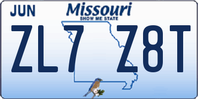 MO license plate ZL7Z8T