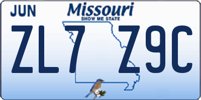 MO license plate ZL7Z9C